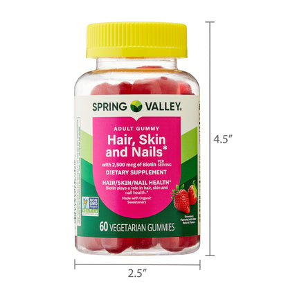 Spring Valley - Hair, Skin, and Nails Vegetarian Gummies, Strawberry Flavor 60 Gummies
