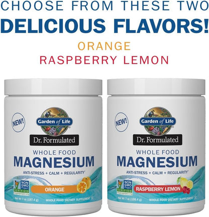 Garden of Life Dr. Formulated Whole Food Magnesium 197.4G Powder - Orange, Chelated, Non-Gmo, Vegan, Kosher, Gluten & Sugar Free Supplement with Probiotics - Best for Anti-Stress, Calm & Regularity
