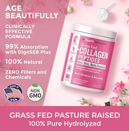 Health Revolution - Grass Fed Collagen Peptides Powder for Skin, Hair, Nails, 300Gr