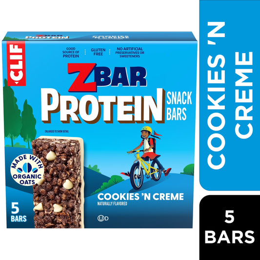 Clif - Protein Cookies 'N Creme Flavor Crispy Snack Bars, Gluten Free Protein Bars, 5Ct