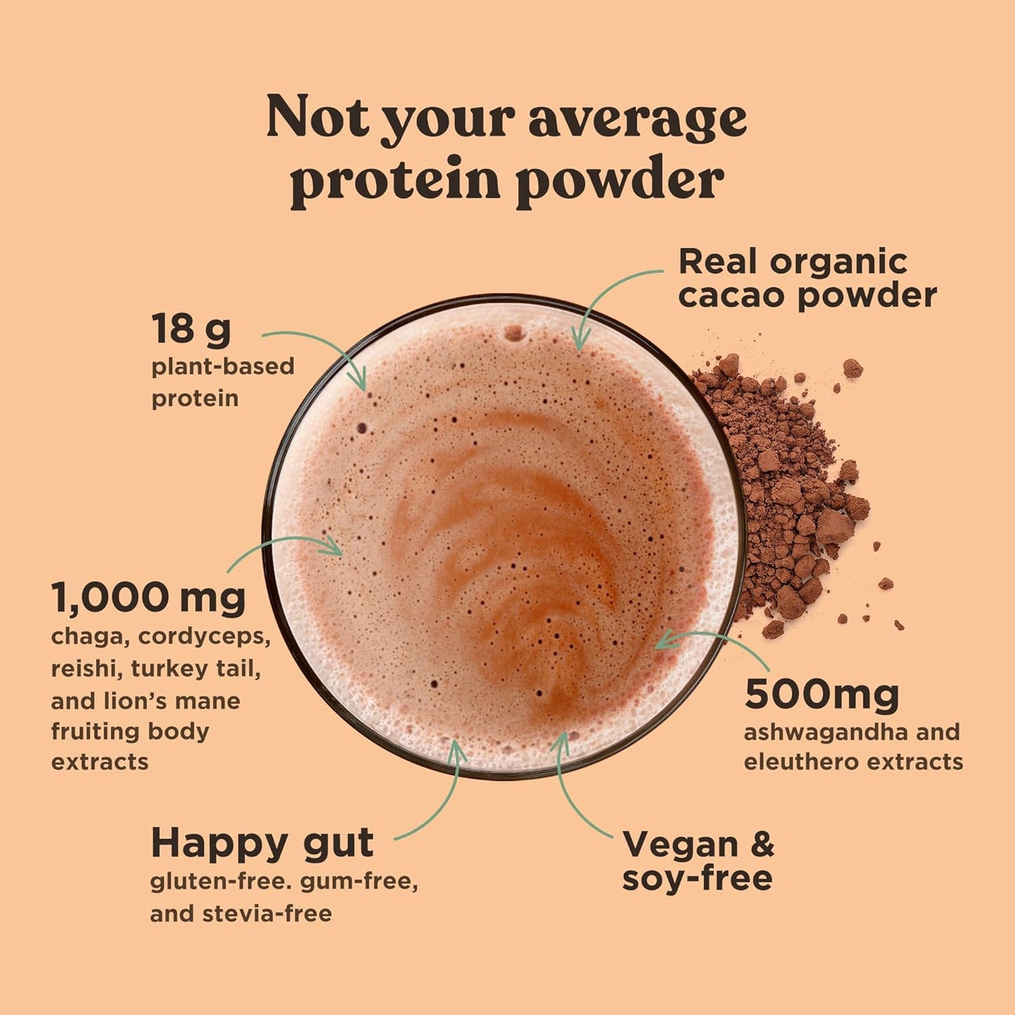 Four Sigmatic - Organic Plant-Based Protein Powder Creamy Cacao Protein with Lion’S Mane, 21.16 Oz
