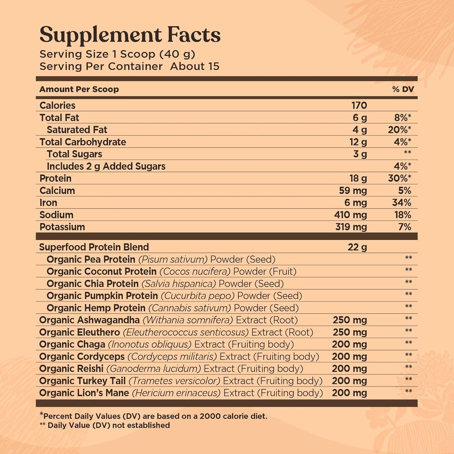 Four Sigmatic - Organic Plant-Based Protein Powder Creamy Cacao Protein with Lion’S Mane, 21.16 Oz