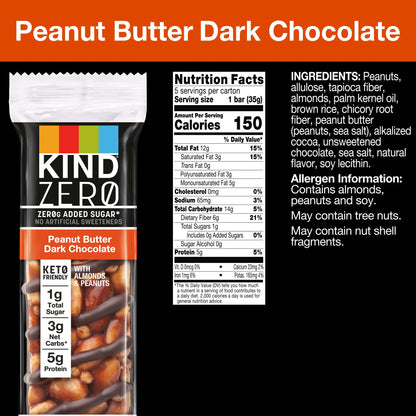 (2 Pack)  KIND Zero Added Sugar Bars, Keto Friendly Snacks - 5 Bars