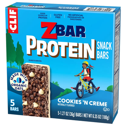 Clif - Protein Cookies 'N Creme Flavor Crispy Snack Bars, Gluten Free Protein Bars, 5Ct