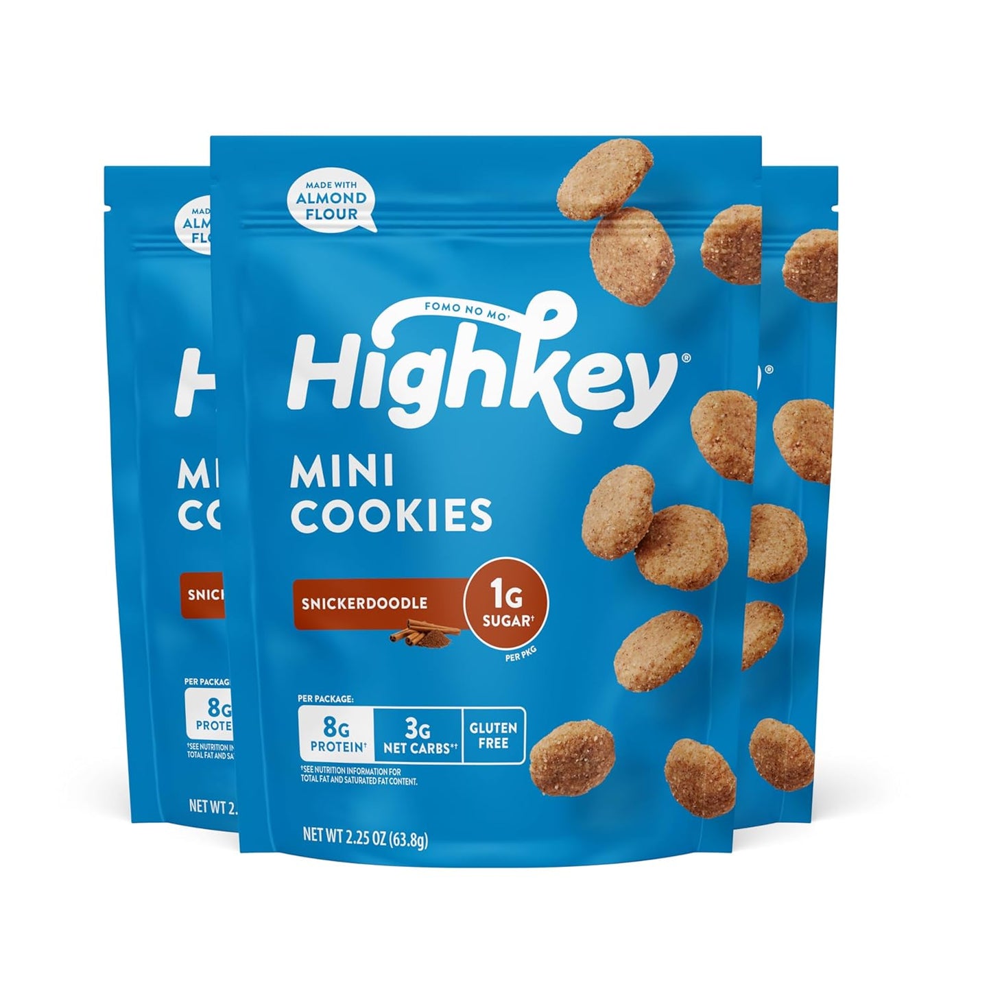 Highkey Keto Chocolate Chip Mini Cookies - Gluten Free, Sugar Free, Keto Snack, Low Carb Snacks Healthy Protein, Low Sugar - 3 Pack 