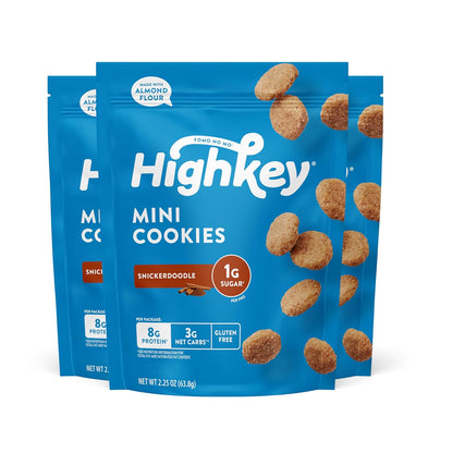 Highkey Keto Chocolate Chip Mini Cookies - Gluten Free, Sugar Free, Keto Snack, Low Carb Snacks Healthy Protein, Low Sugar - 3 Pack 