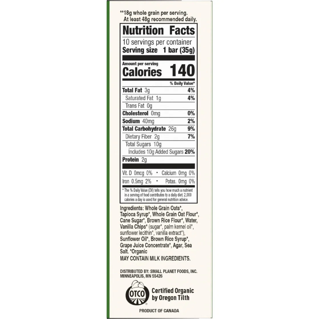 Cascadian Farm - Organic Vanilla Chip Chewy Granola Bars, Value Size, 10 Bars, 12.3 Oz.