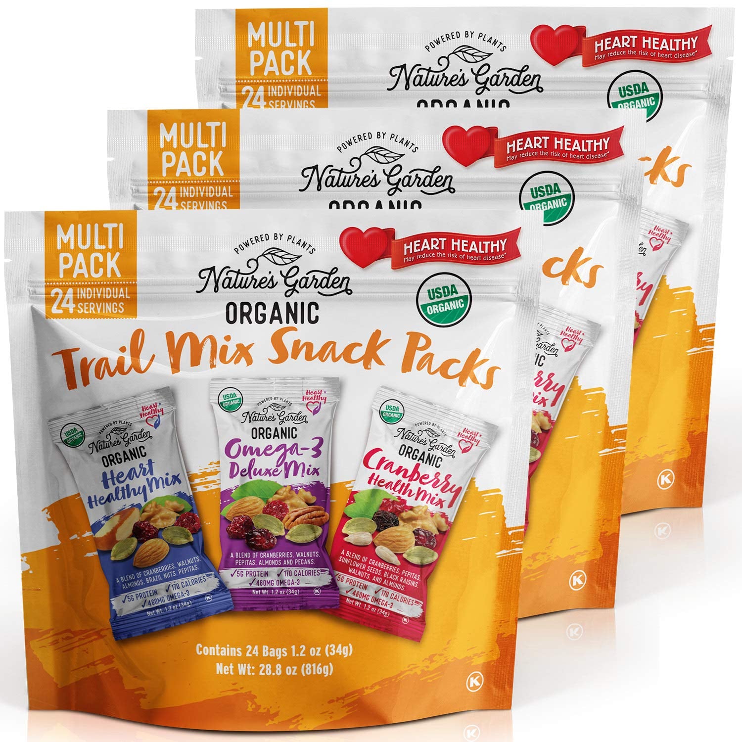 Nature's Garden - Organic Trail Mix Snack, Multi Pack 28.8 Oz - 24 Individual Servings (Pack of 3)