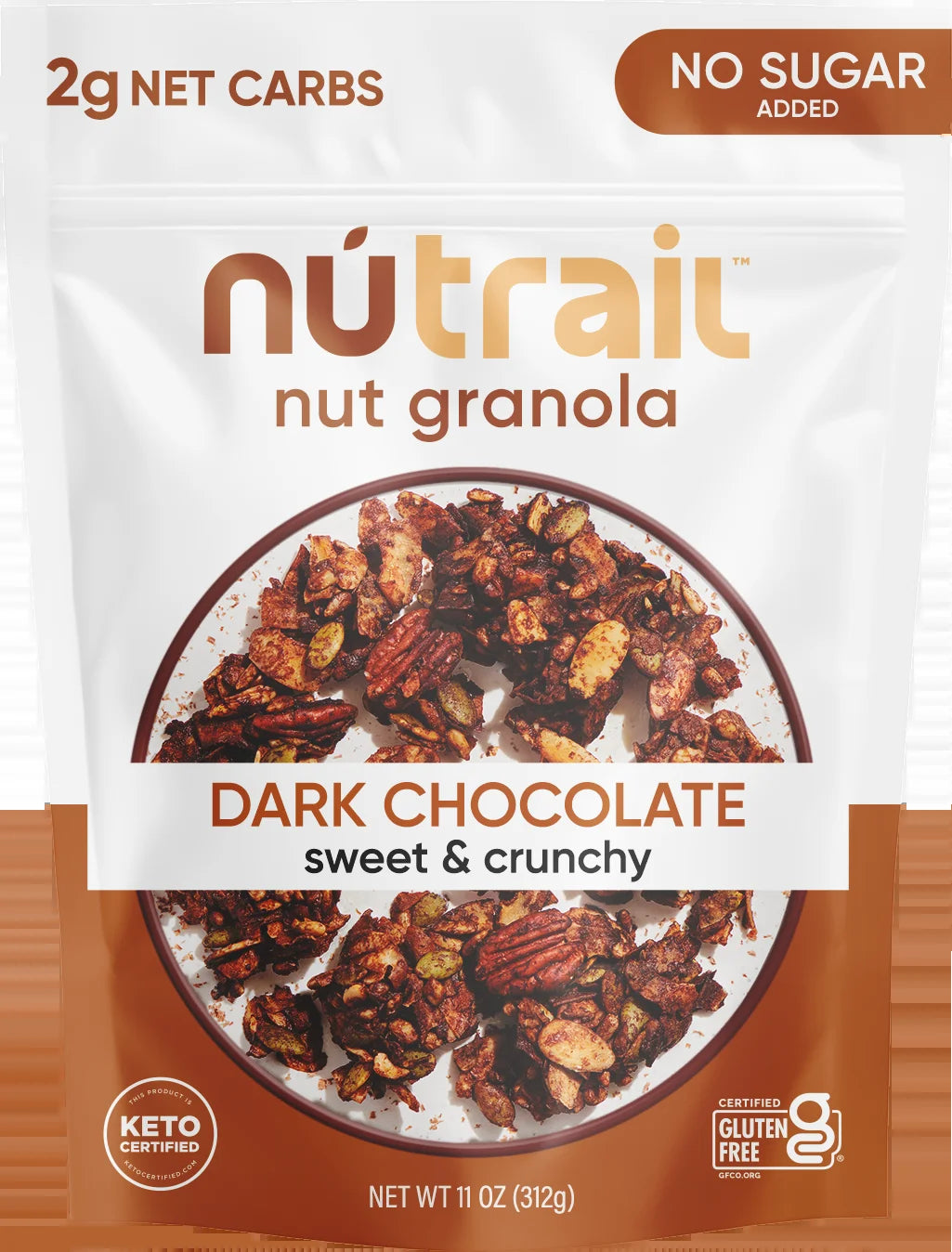 Nutrait Granola Cereal, Dark Chocolate, No Sugar Added, Keto, Gluten Free, 11 Oz. 1 Count