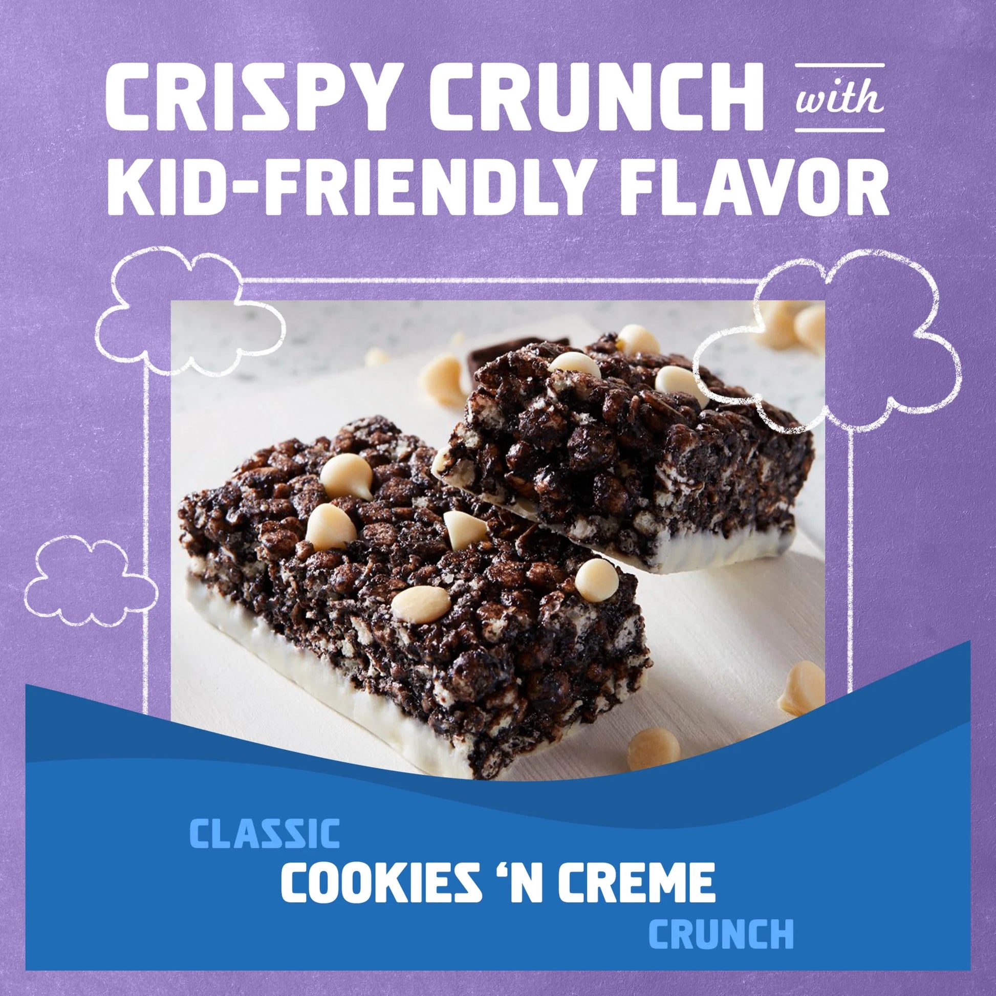 Clif - Protein Cookies 'N Creme Flavor Crispy Snack Bars, Gluten Free Protein Bars, 5Ct