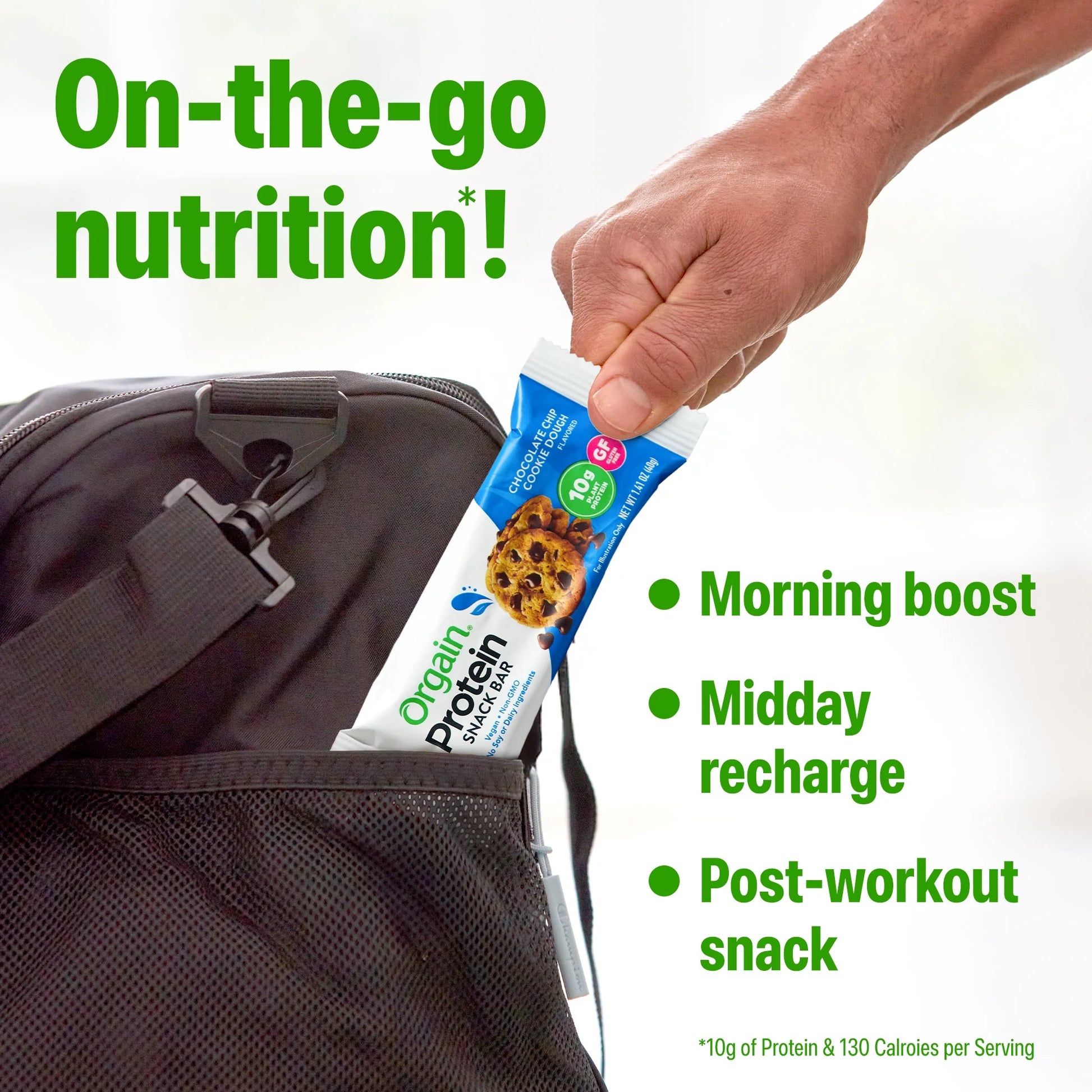 Orgain - Organic Plant Based Protein Snack Bars, Chocolate Chip Cookie Dough, 16.9Oz, 12Ct