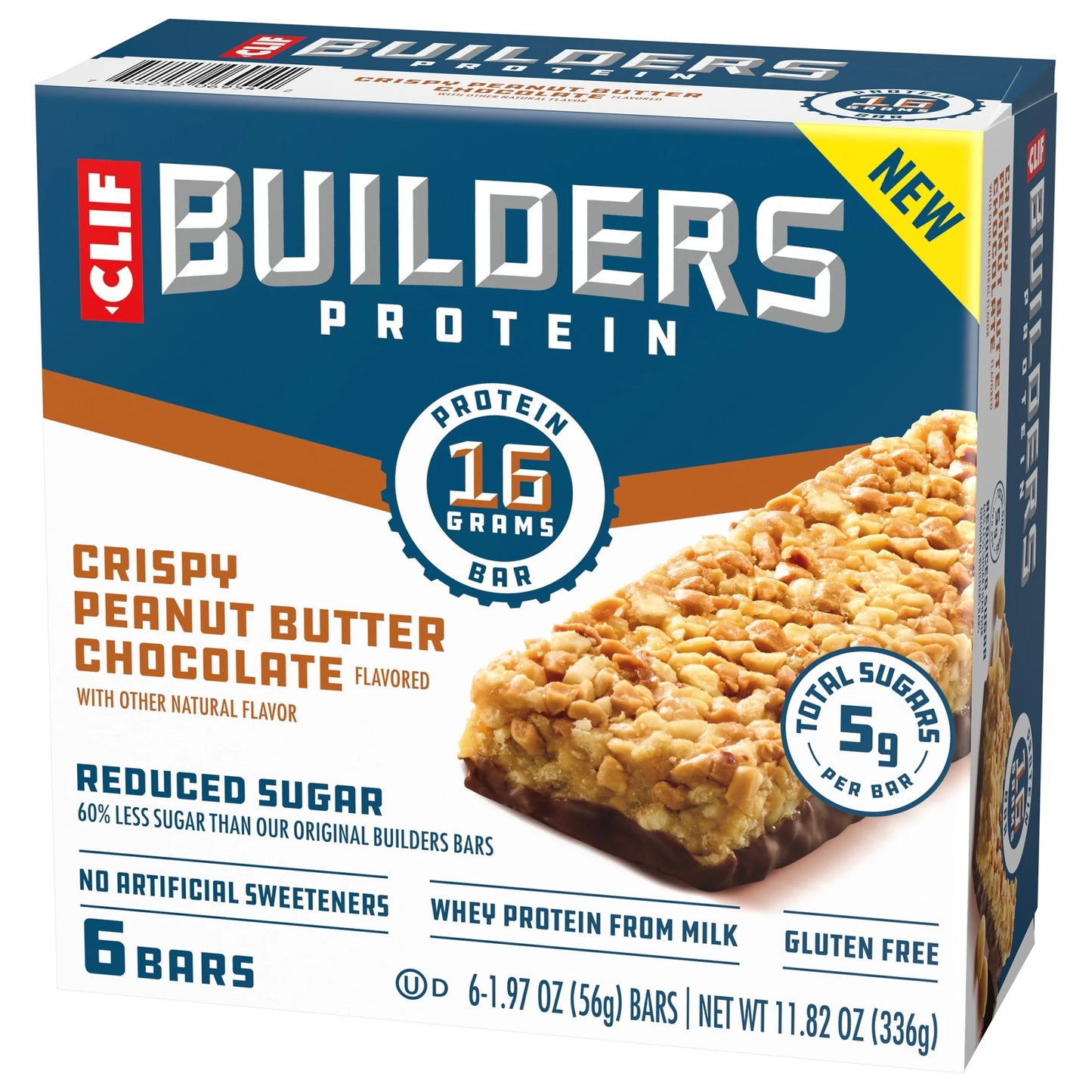 CLIF - Protein Bars Crispy Peanut Butter Chocolate Flavored, Reduced Sugar, Gluten Free, 6Ct