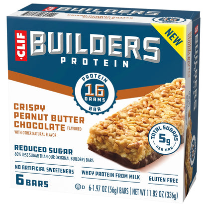CLIF - Protein Bars Crispy Peanut Butter Chocolate Flavored, Reduced Sugar, Gluten Free, 6Ct