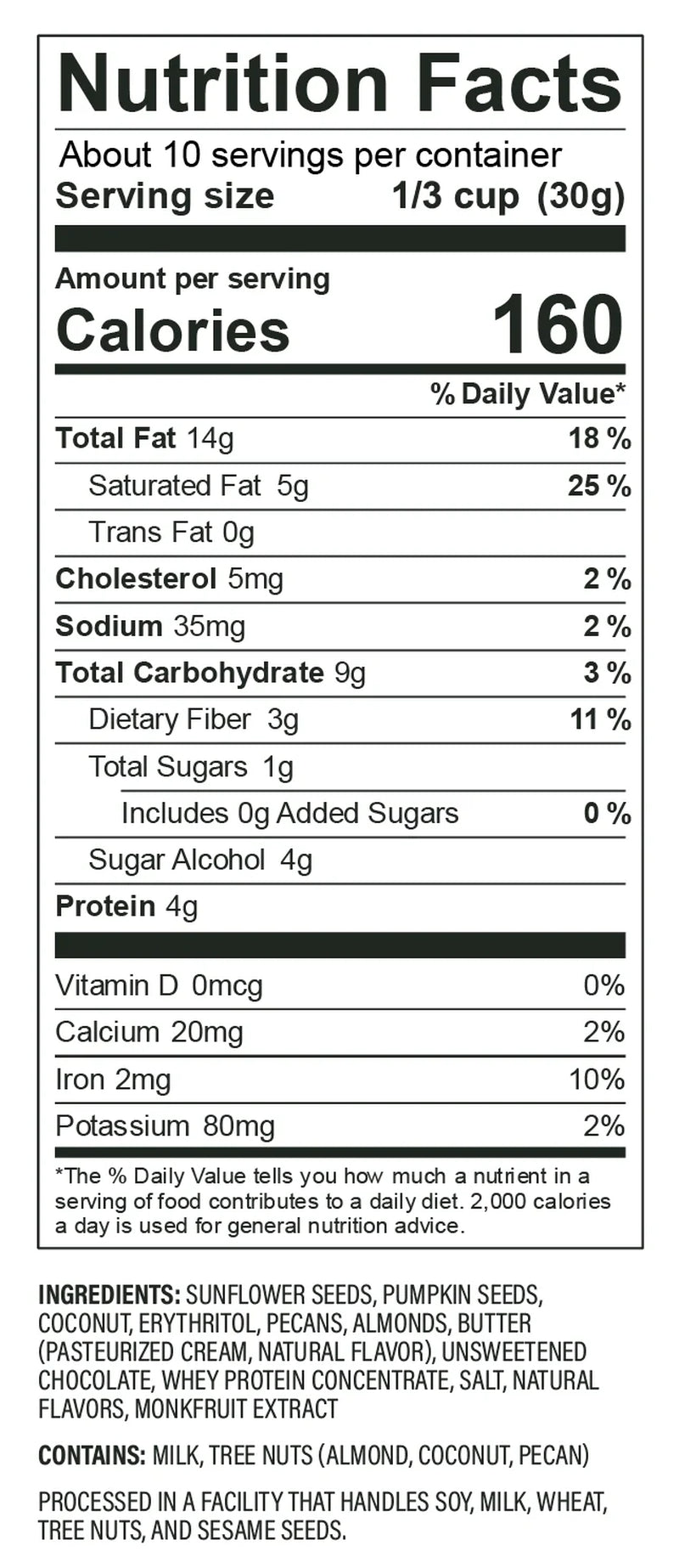 Nutrait Granola Cereal, Dark Chocolate, No Sugar Added, Keto, Gluten Free, 11 Oz. 1 Count