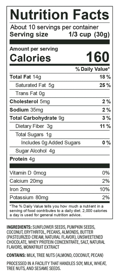 Nutrait Granola Cereal, Dark Chocolate, No Sugar Added, Keto, Gluten Free, 11 Oz. 1 Count