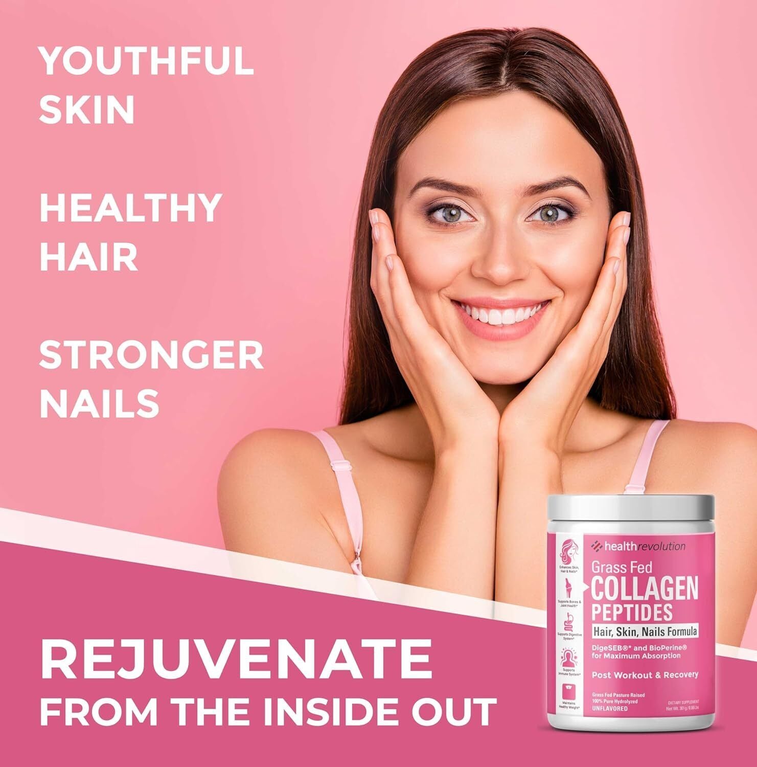 Health Revolution - Grass Fed Collagen Peptides Powder for Skin, Hair, Nails, 300Gr