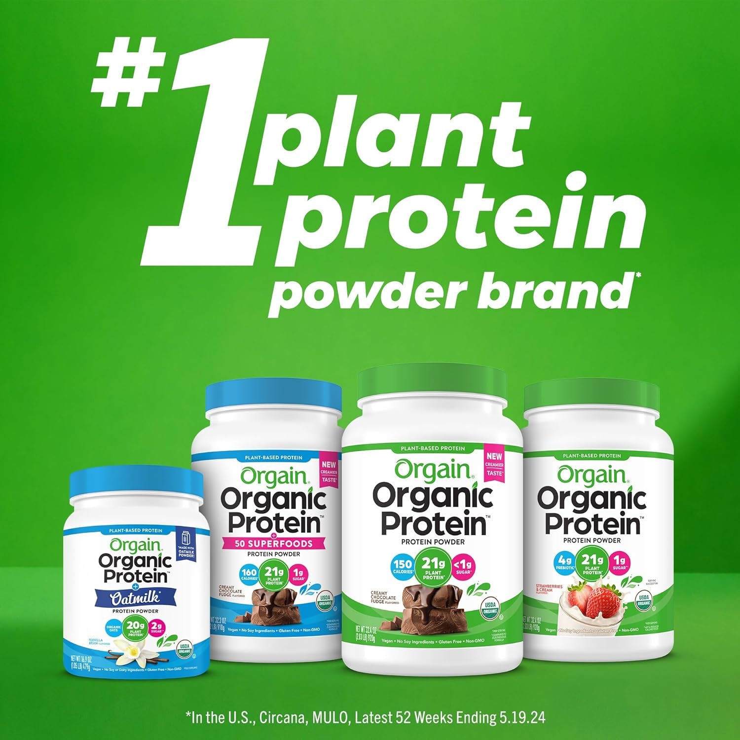 Orgain Organic Vegan Protein Powder + 50 Superfoods, Creamy Chocolate Fudge - 21G Plant Based Protein, Gluten Free, Dairy Free, Lactose Free, Soy Free, No Sugar Added, Kosher, B Vitamins - 2.02Lb