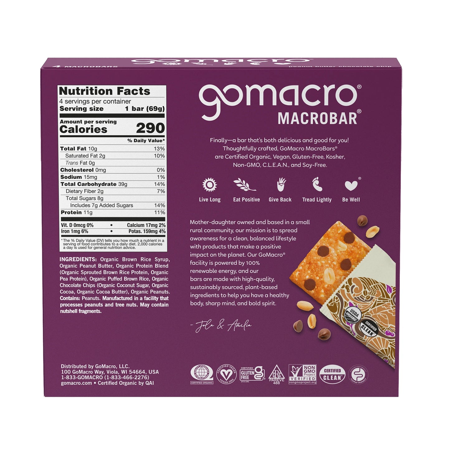 Macrobar - Organic Vegan Protein Bars - Peanut Butter Chocolate Chip (4 Count)