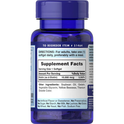 Puritans' Pride - Biotin 10,000 Mcg - 100 Softgels