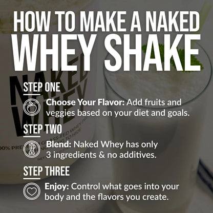 NAKED - Vanilla Whey Protein 1Lb, Only 3 Ingredients, All Natural Grass Fed Whey Protein Powder + Vanilla + Coconut Sugar- Gmo-Free, Soy Free, Gluten Free. Aid Muscle Growth, 12 Servings