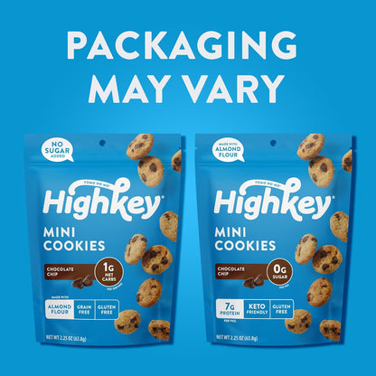 Highkey Keto Chocolate Chip Mini Cookies - Gluten Free, Sugar Free, Keto Snack, Low Carb Snacks Healthy Protein, Low Sugar - 3 Pack 